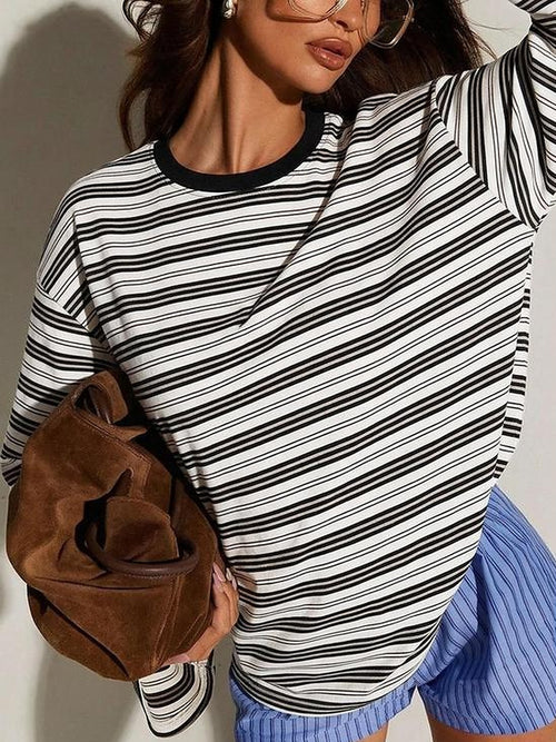 Oversized Striped Long Sleeve Tee – White