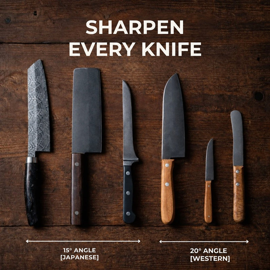 Sharpen every knife at 15 or 20 degrees