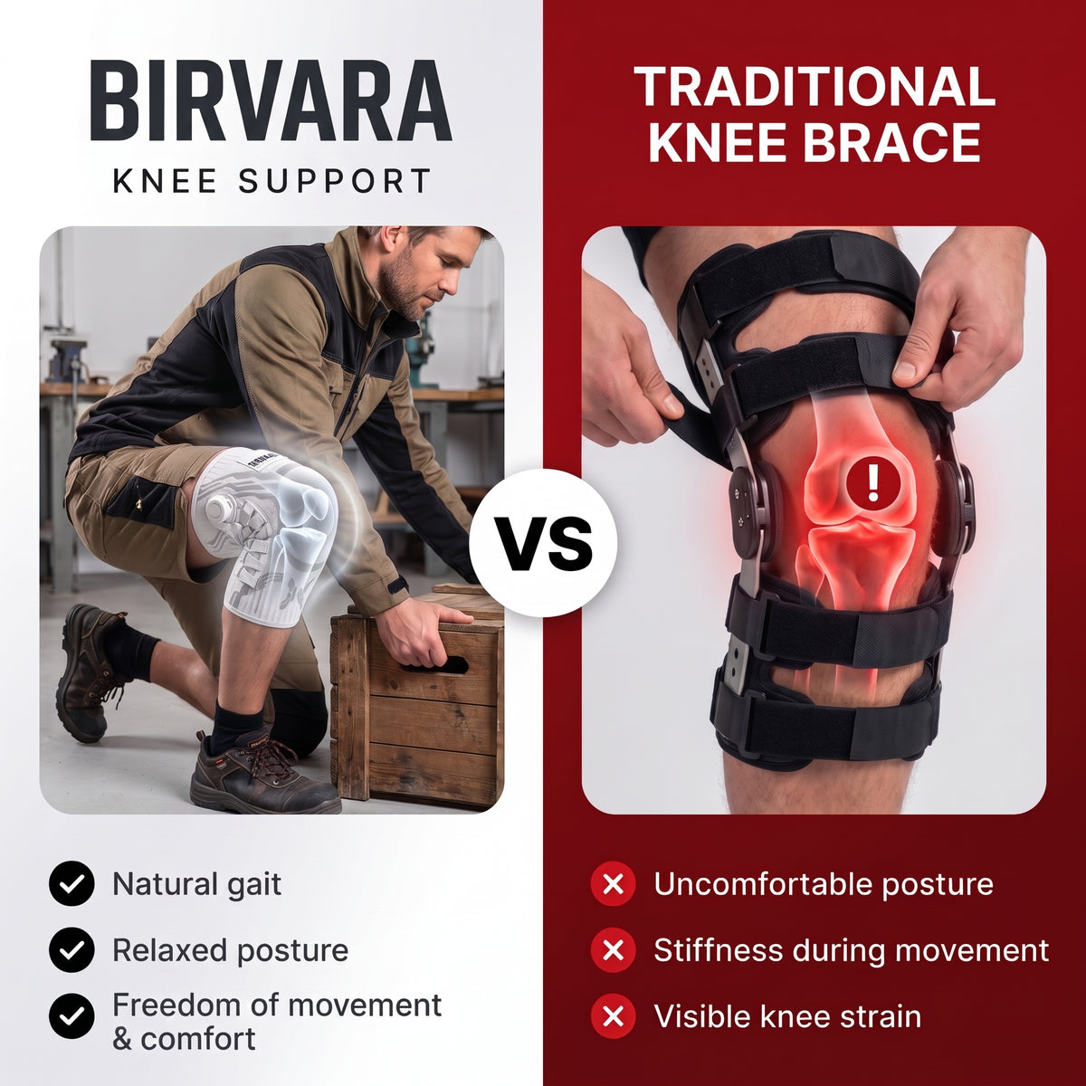 Birvara slim knee sleeve versus bulky traditional knee brace