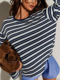 Oversized Striped Long Sleeve Tee – Blue