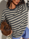 Oversized Striped Long Sleeve Tee – Gray