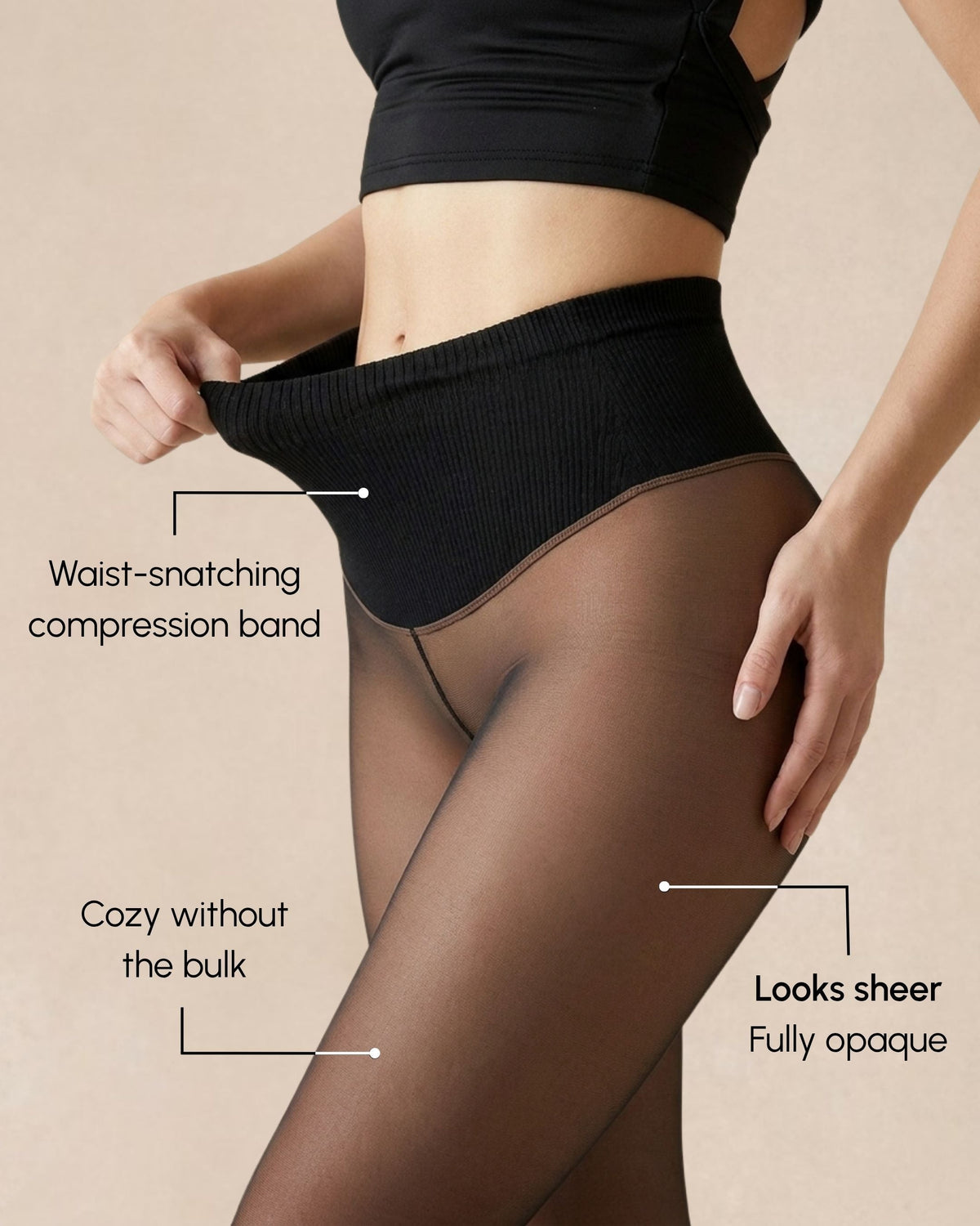 Sheer Illusion Fleece-Lined Tights – waist-snatching compression band