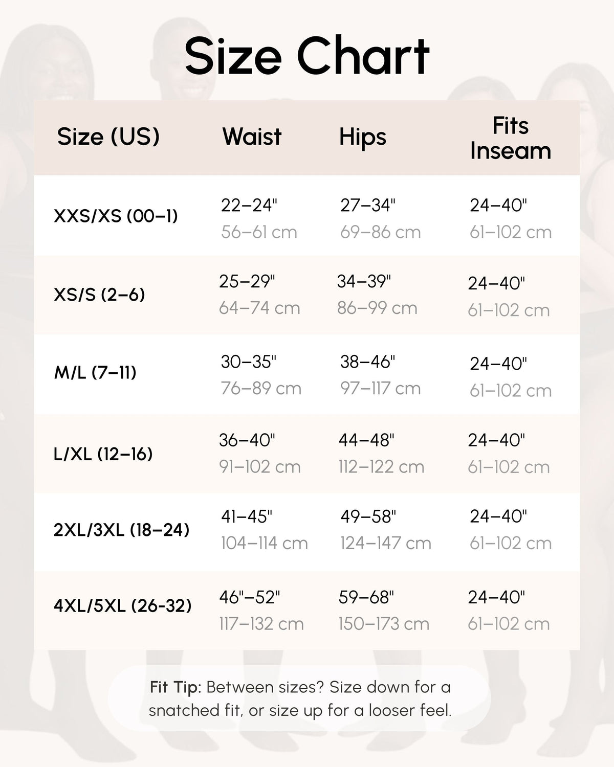 Sheer Illusion Fleece-Lined Tights – size chart